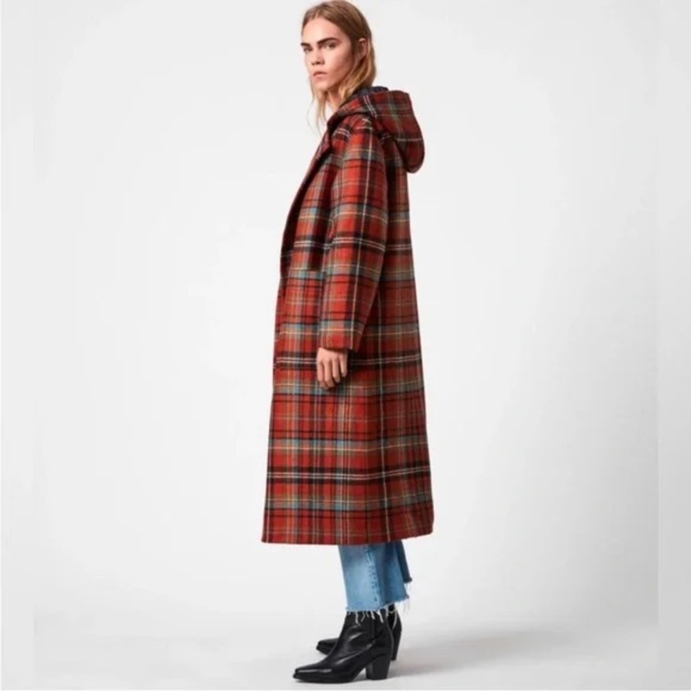 Allsaints Ebony Plaid Hooded Oversized
Long Coat - Picture 6 of 7